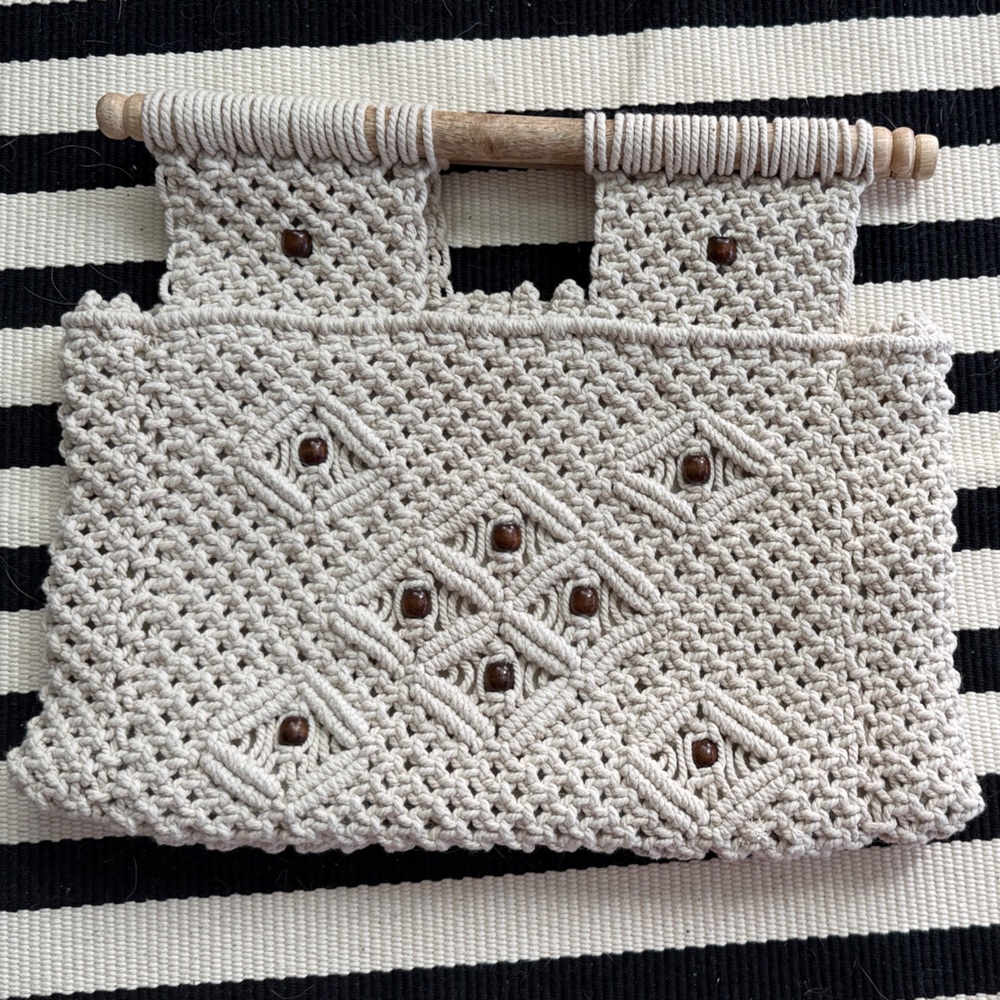 Virginia Wolf Beige Macramé Clutch